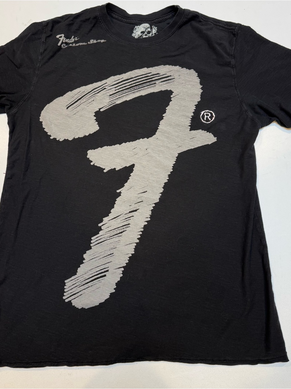 Fender Black T-Shirt with Large Silver Brushstroke F Logo